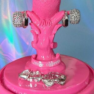 Vintage set of Silver hoop earrings with black and grey rhinestones